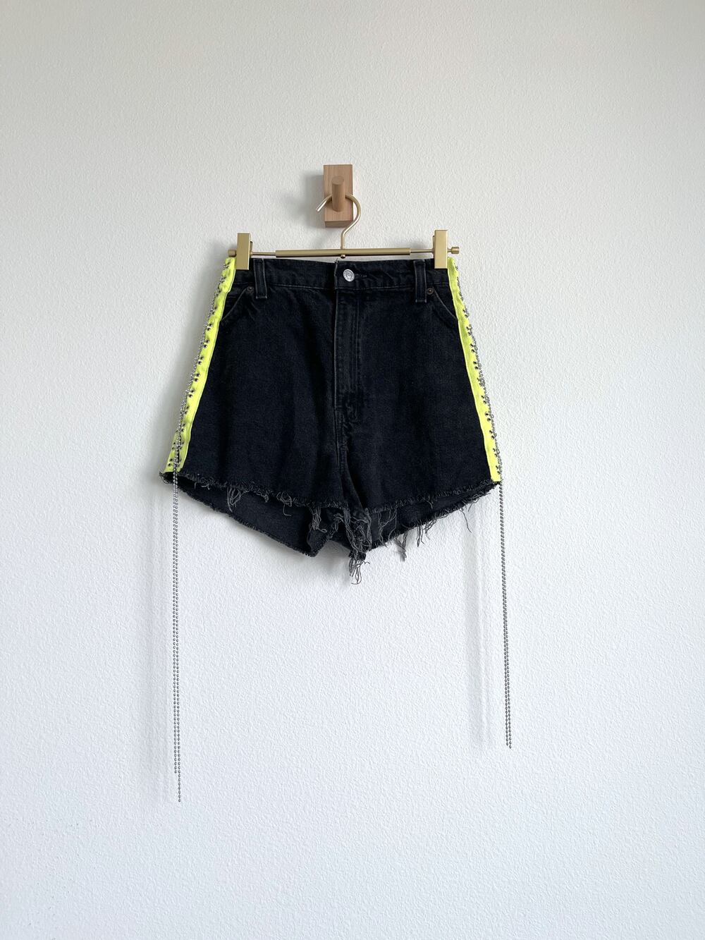 Furst of a Kind Upcycled Vintage Levi's Festsival Rave Black Neon Chain Shorts